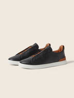 Zegna Triple Stitch Leather Sneaker Black